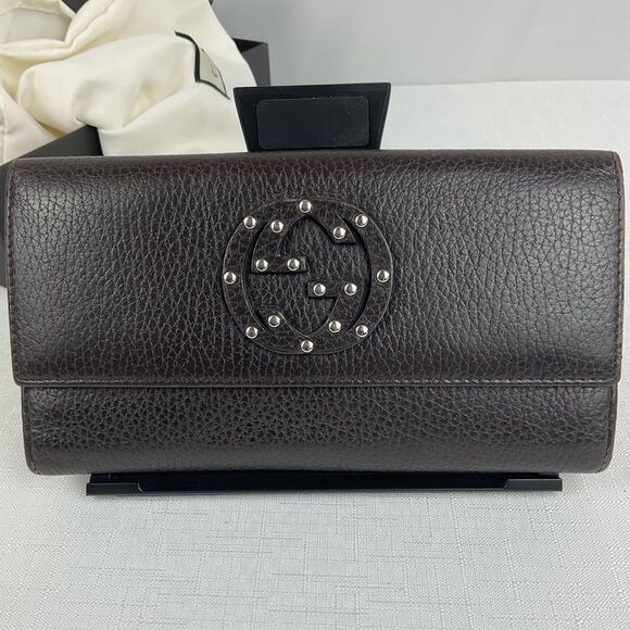 Gucci Leather Soho Studded Wallet Brown - Picture 1 of 9